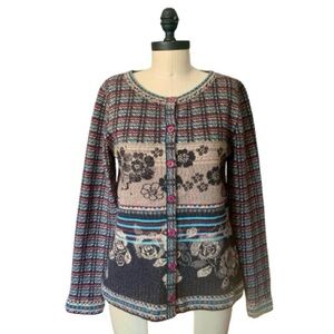IVKO Float Floral 100% Wool Intarsia Knit Cardigan Anthracite 42616 Medium/38